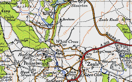 Old map of White Cross in 1945