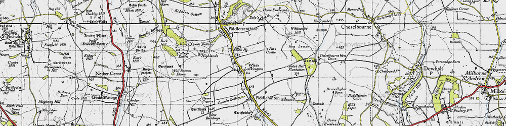 Old map of Whitcombe Hill in 1945