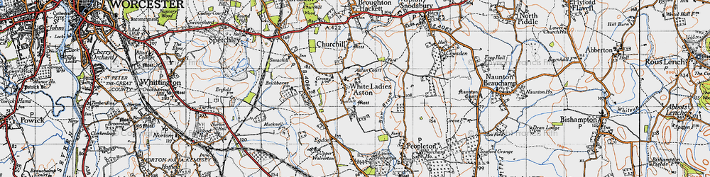 Old map of White Ladies Aston in 1946