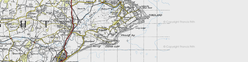 Old map of Whitecliff Bay in 1945