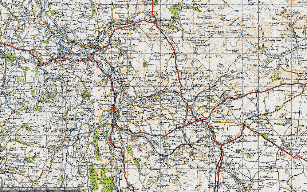 Old Map of Historic Map covering Cracken Edge in 1947