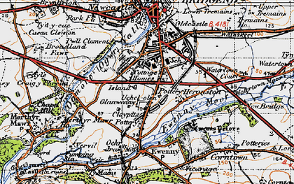Old map of Whiterock in 1947