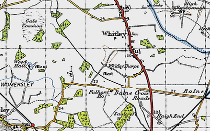 Old map of Balne Moor Cross Roads in 1947
