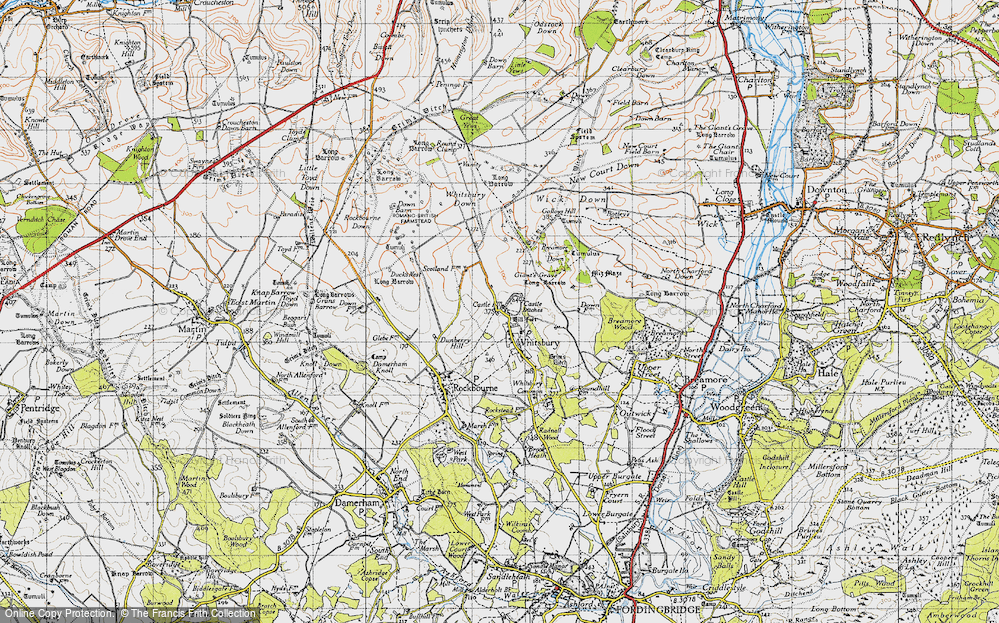 Old Map of Historic Map covering Breamore Down in 1940