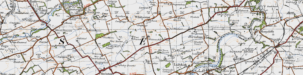 Old map of Whitsomehill in 1947