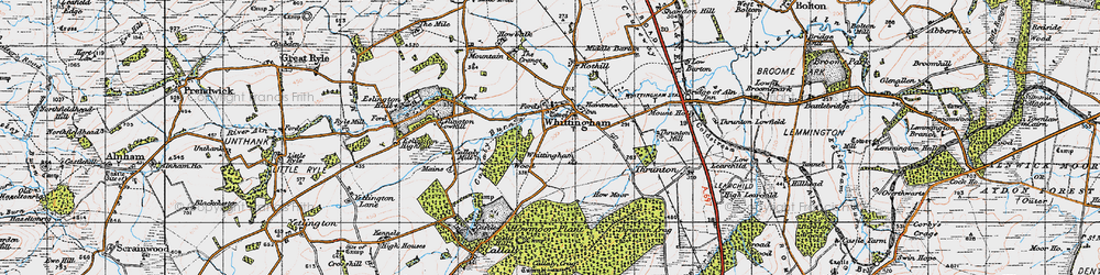 Old map of Whittingham Lane in 1947