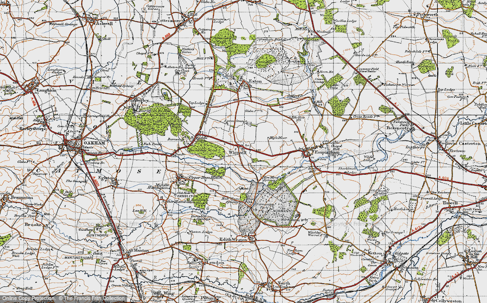 Old Map of Historic Map covering Barnsdale Wood in 1946