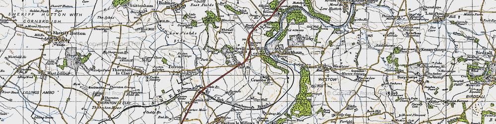 Old map of Whitwell-on-the-Hill in 1947
