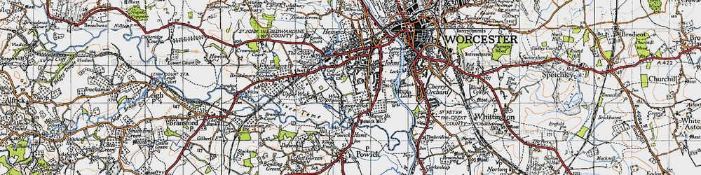 Old map of Wick Episcopi in 1947