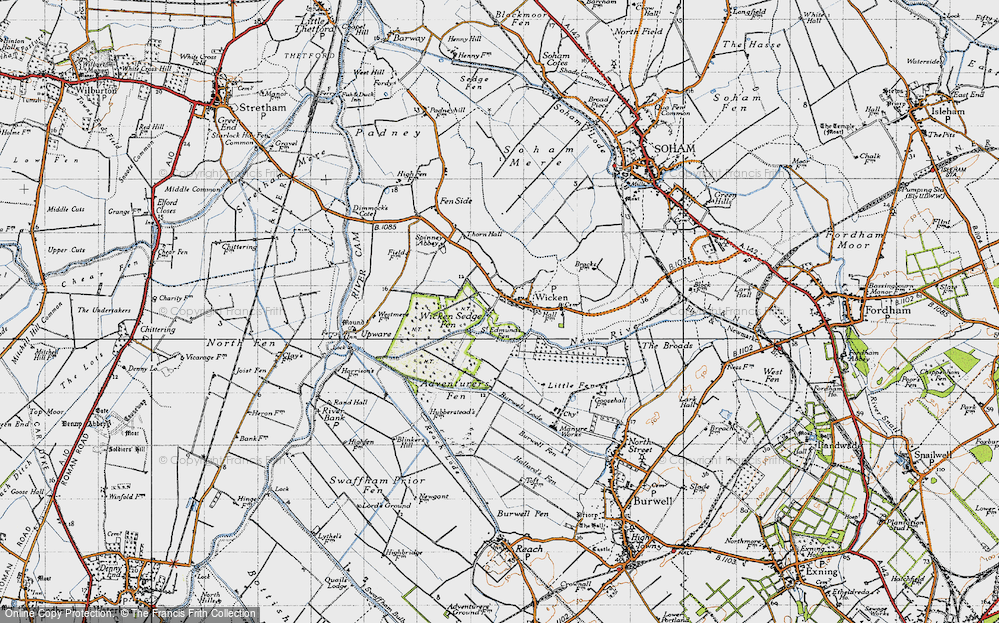 Old Map of Historic Map covering Wicken Fen in 1946