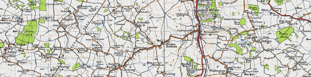 Old map of Wicken Bonhunt in 1946