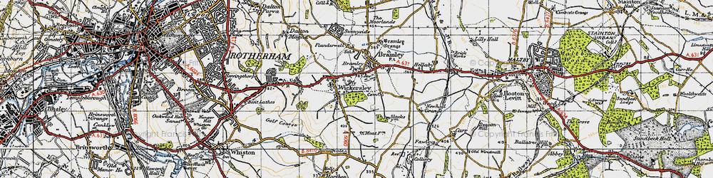 Old map of Wickersley in 1947