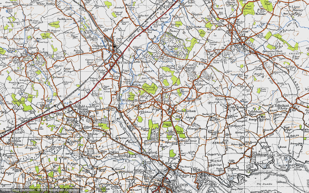 Old Map of Wickham Bishops, 1945 in 1945