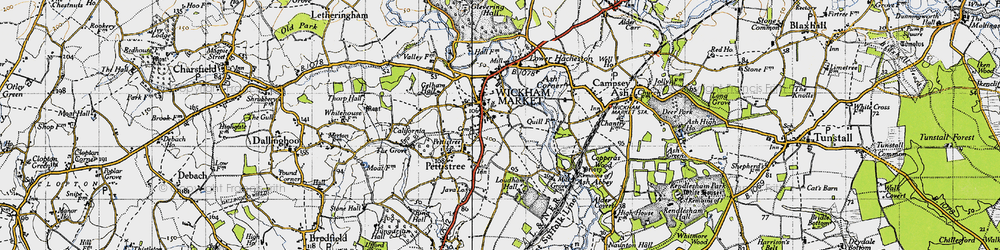 Old map of Wickham Market in 1946