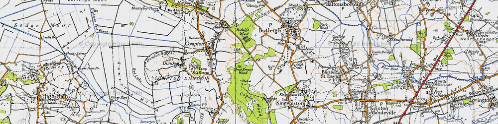 Old map of Wickham's Cross in 1945