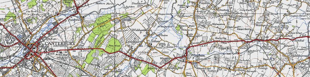 Old map of Wickhambreaux in 1947