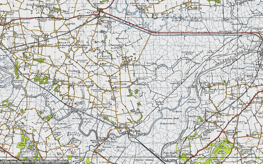Old Map of Historic Map covering Wigg's Carr in 1946