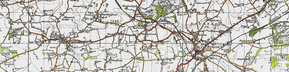 Old map of Wicklewood in 1946