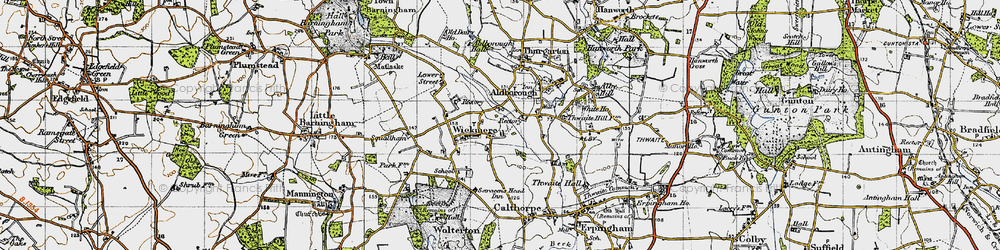 Old map of Wickmere in 1945