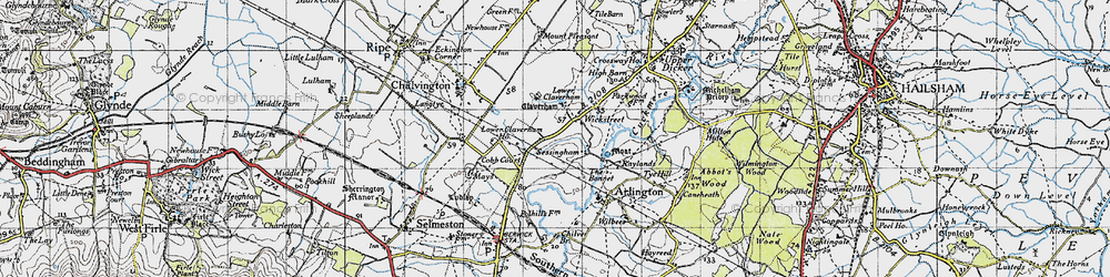 Old map of Arlington Reservoir in 1940