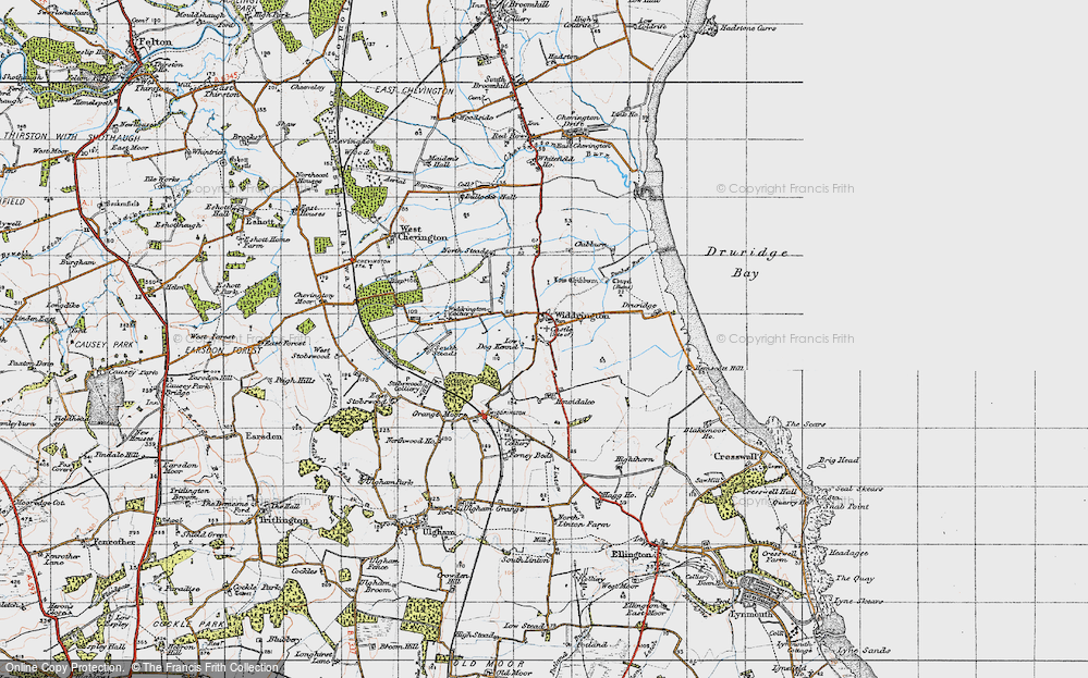 Old Map of Historic Map covering Druridge Bay in 1947