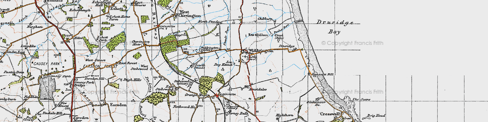 Old map of Widdrington in 1947