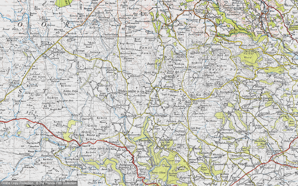 Old Map of Widecombe in the Moor, 1946 in 1946