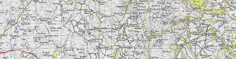 Old map of Widecombe in the Moor in 1946