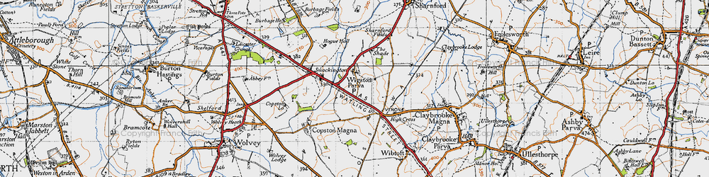 Old map of Wigston Parva in 1946