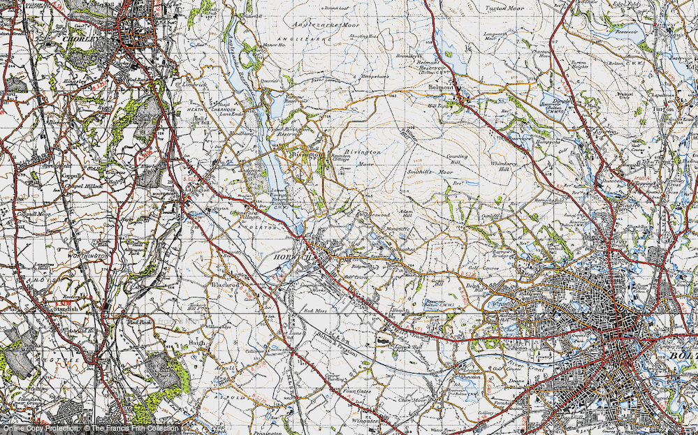 Old Map of Historic Map covering Rivington Moor in 1947