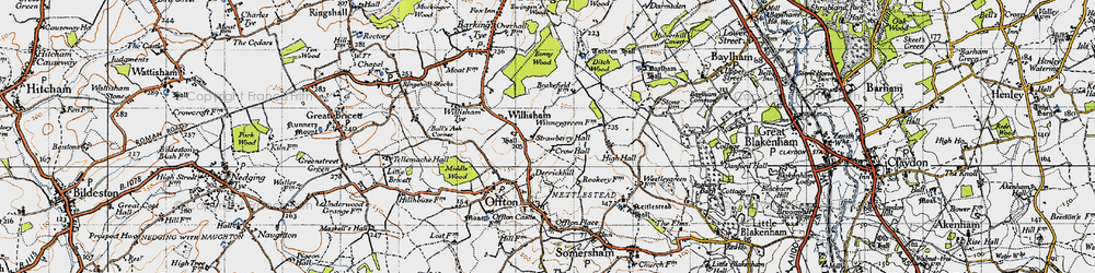 Old map of Willisham in 1946