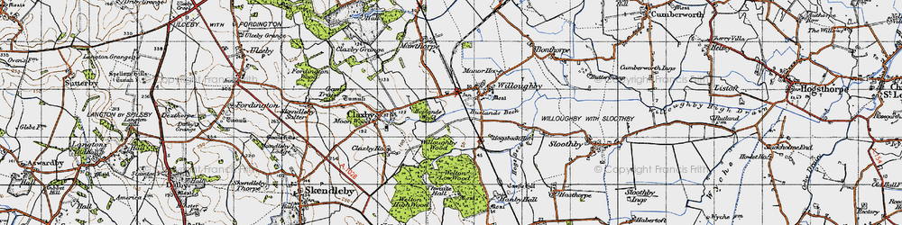 Old map of Burlands Beck in 1946