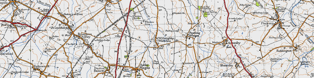 Old map of Willoughby Waterleys in 1946