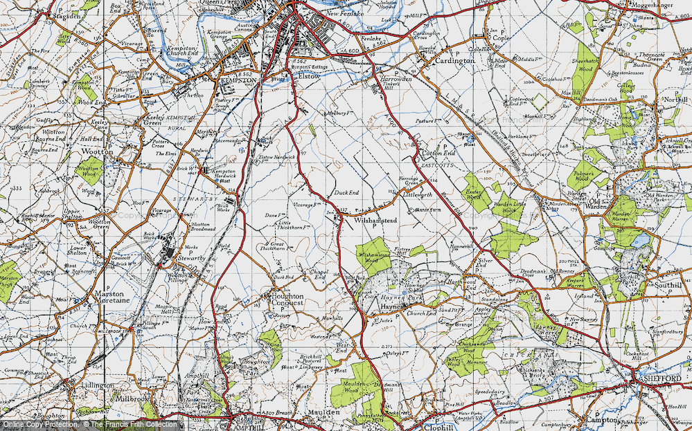 Old Map of Historic Map covering Wilstead Wood in 1946