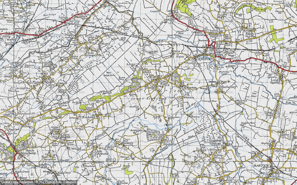 Old Map of Historic Map covering Burton Pynsent in 1945