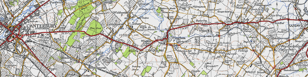 Old map of Wingham Green in 1947