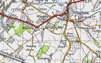 Old map of Wingham Well in 1947