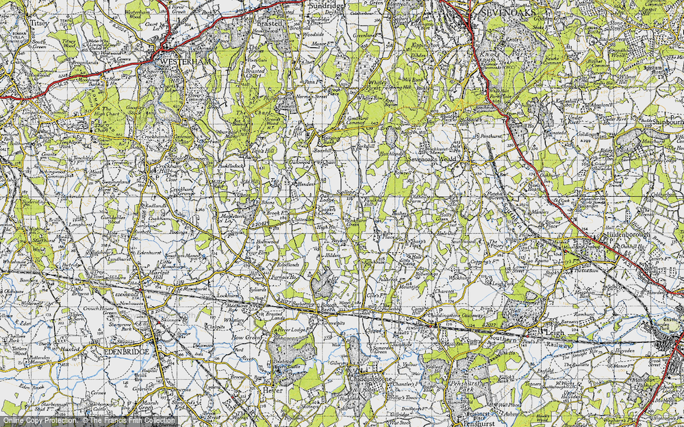Old Map of Historic Map covering Bough Beech Resr in 1946