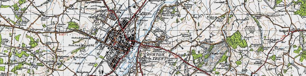 Old map of Winshill in 1946