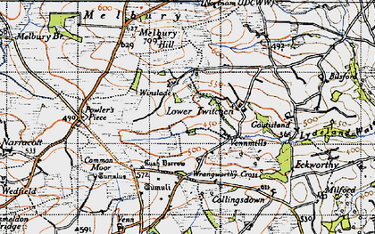 Old map of Wrangworthy Cross in 1946