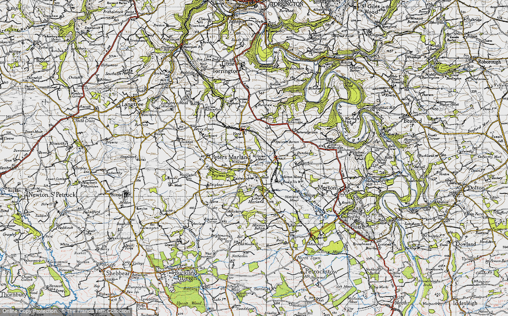 Old Map of Historic Map covering Winswell Moor in 1946