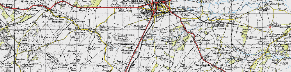 Old map of Winterbourne Faringdon Village in 1945