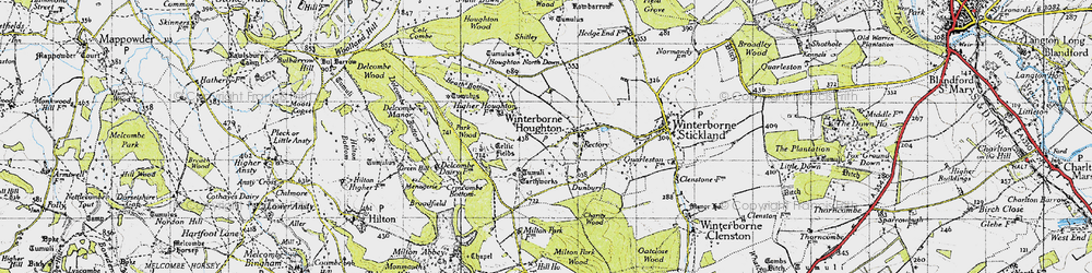 Old map of Winterborne Houghton in 1945