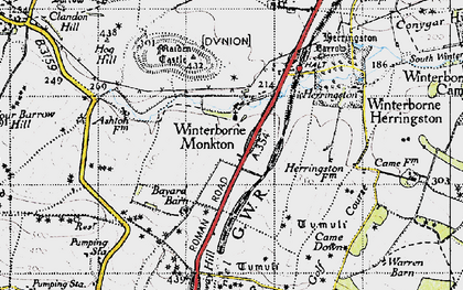 Old map of Winterborne Monkton in 1945
