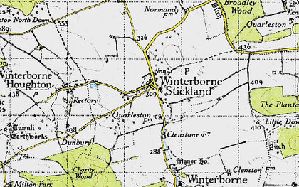 Old map of Winterborne Stickland in 1945