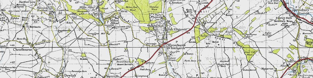 Old map of Winterborne Whitechurch in 1945