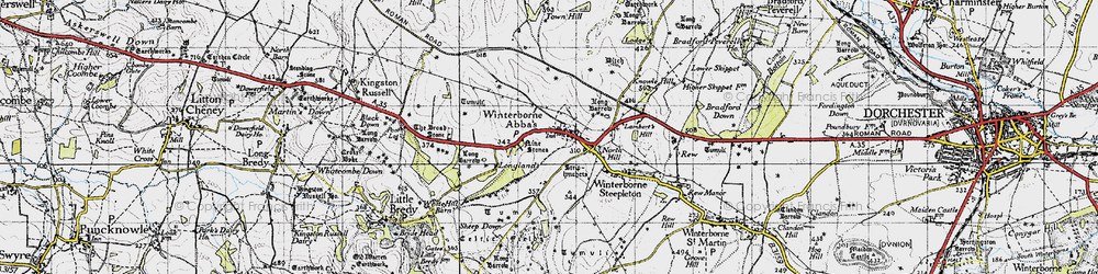 Old map of Winterbourne Abbas in 1945