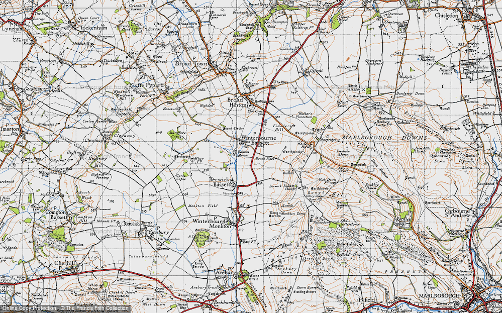 Old Map of Historic Map covering Berwick Bassett Clump in 1947