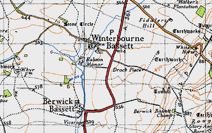 Old map of Winterbourne Bassett in 1947