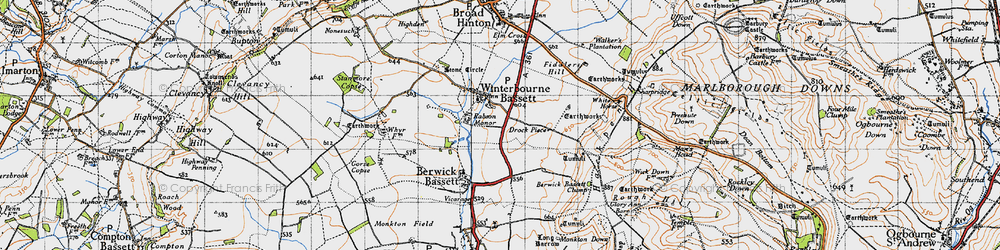 Old map of Winterbourne Bassett in 1947